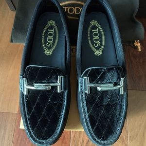 Tod’s Gommino Doppia Double T Suede/Velvet Loafers